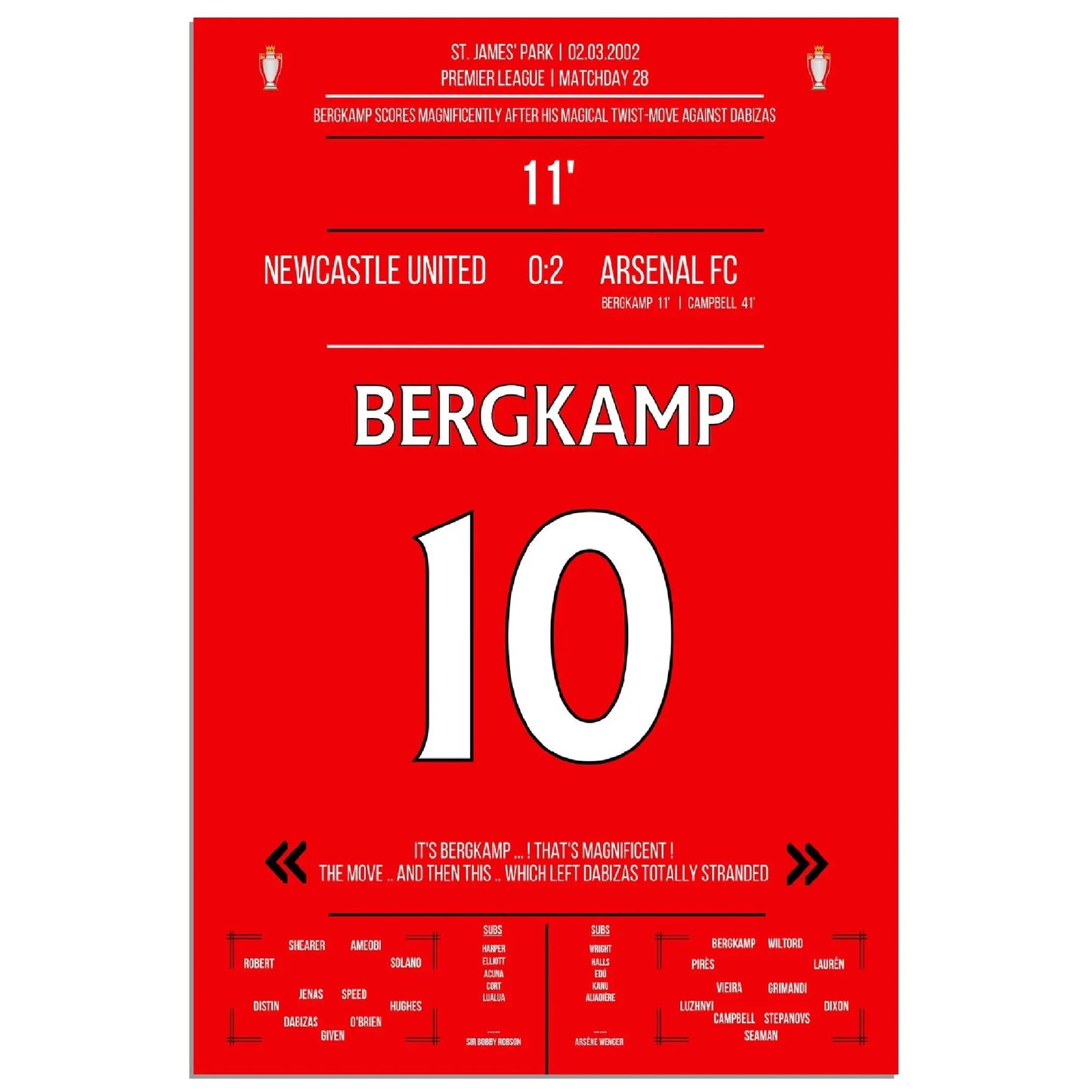 Bergkamps magisches Tor im Spiel Arsenal - Newcastle Premier League 2002