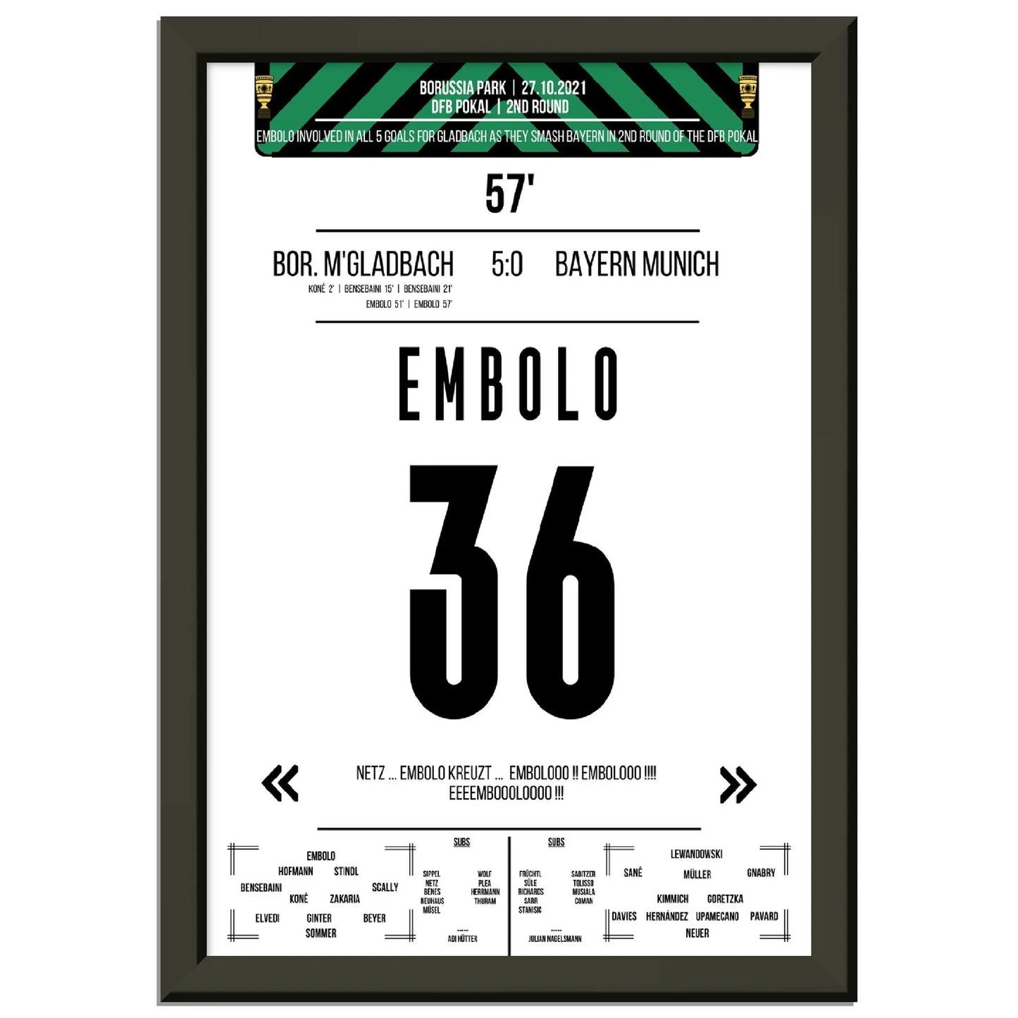 Breel Embolo beim 5:0 Sieg im DFB Pokal Sieg Gladbach - Bayern 2021