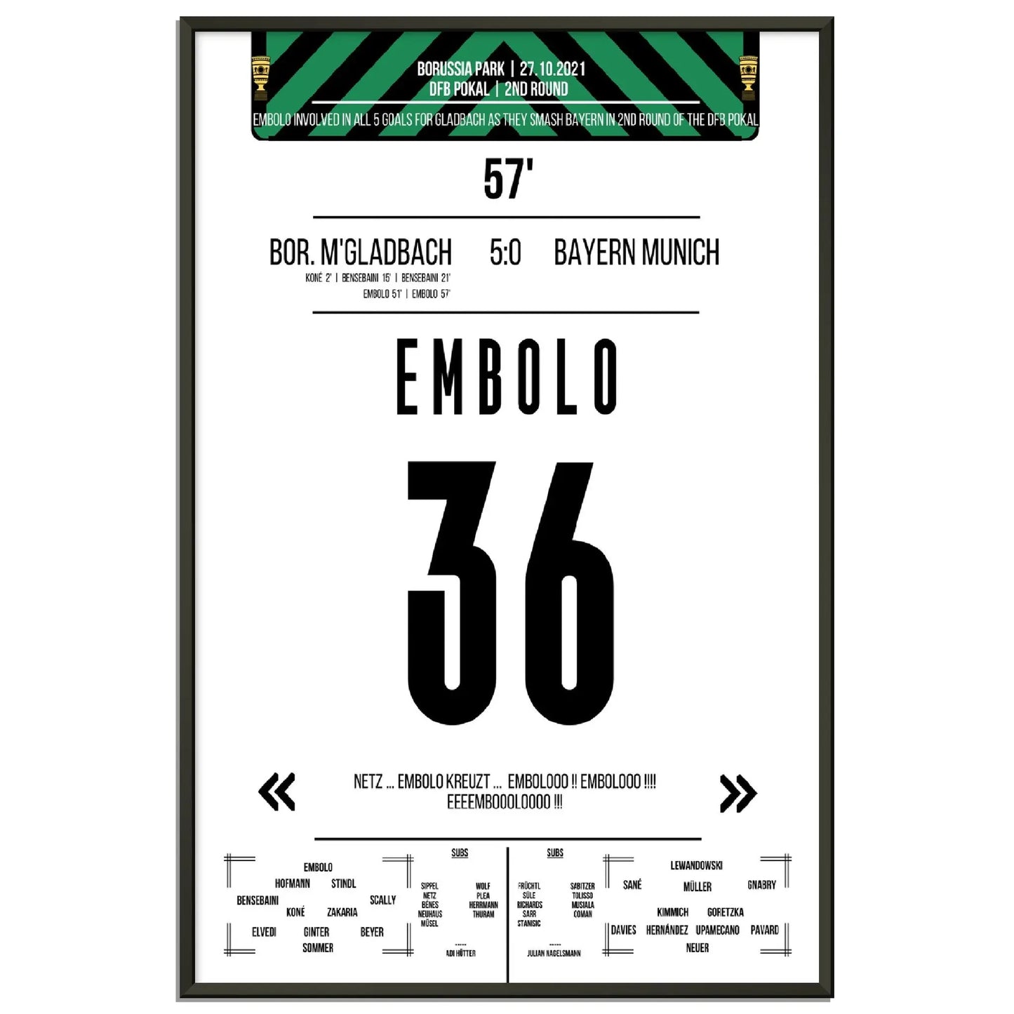 Breel Embolo beim 5:0 Sieg im DFB Pokal Sieg Gladbach - Bayern 2021