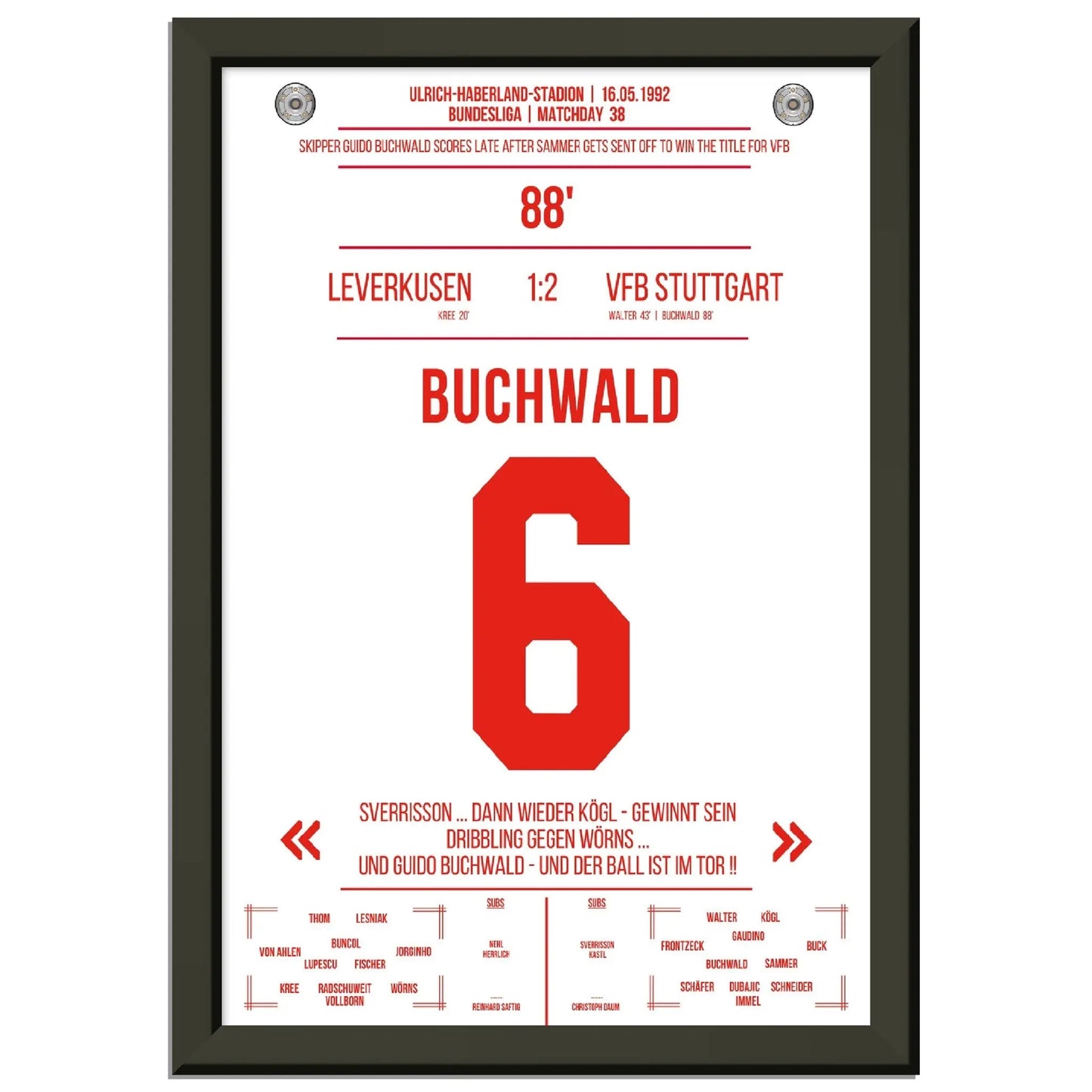 Buchwald's Tor zur Meisterschaft 1992 gegen Leverkusen