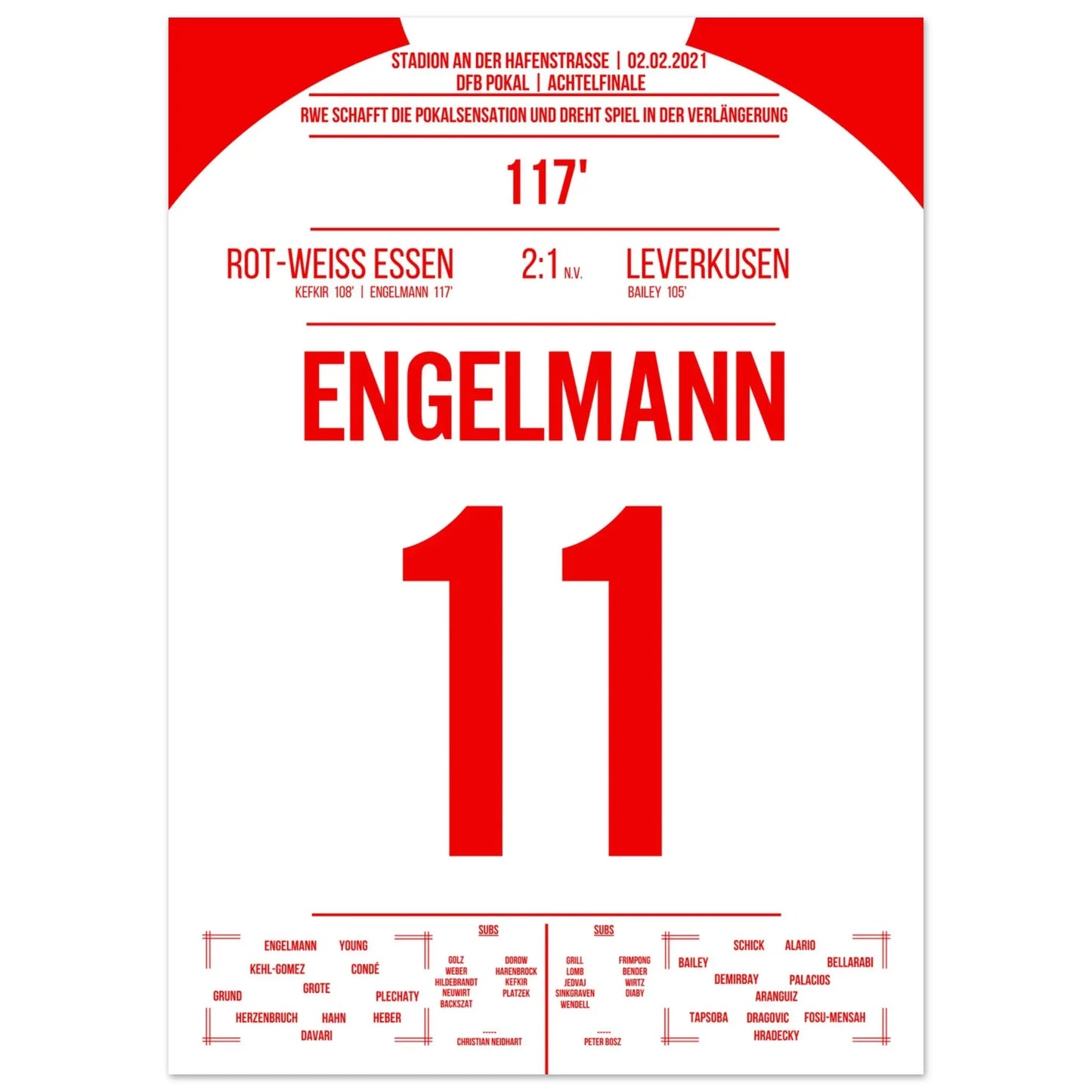 Essen's mit Pokalsensation gegen Leverkusen in 2021 50x70-cm-20x28-Ohne-Rahmen