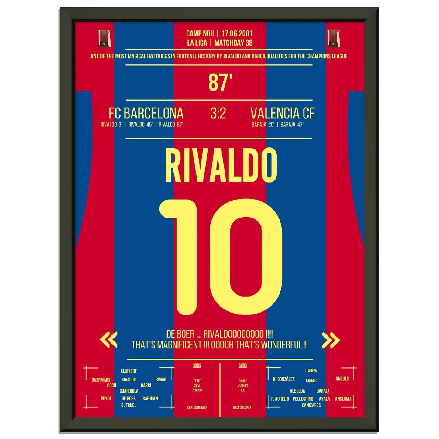 Rivaldo's magischer hattrick führt Barcelona in die Champions League