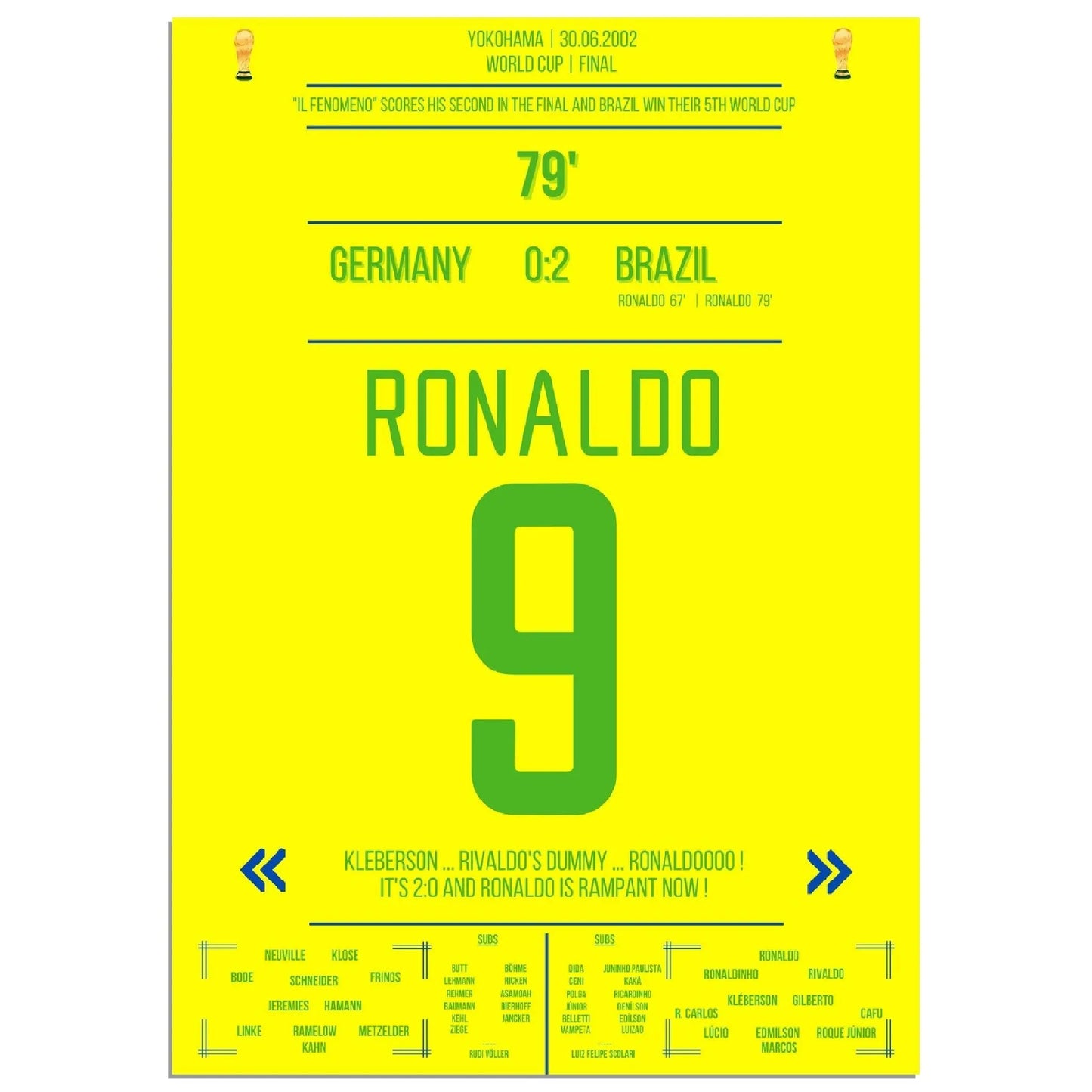Ronaldo Il Fenomeno Doppelpack für Brasilien WM Finale 2002 gegen Deutschland