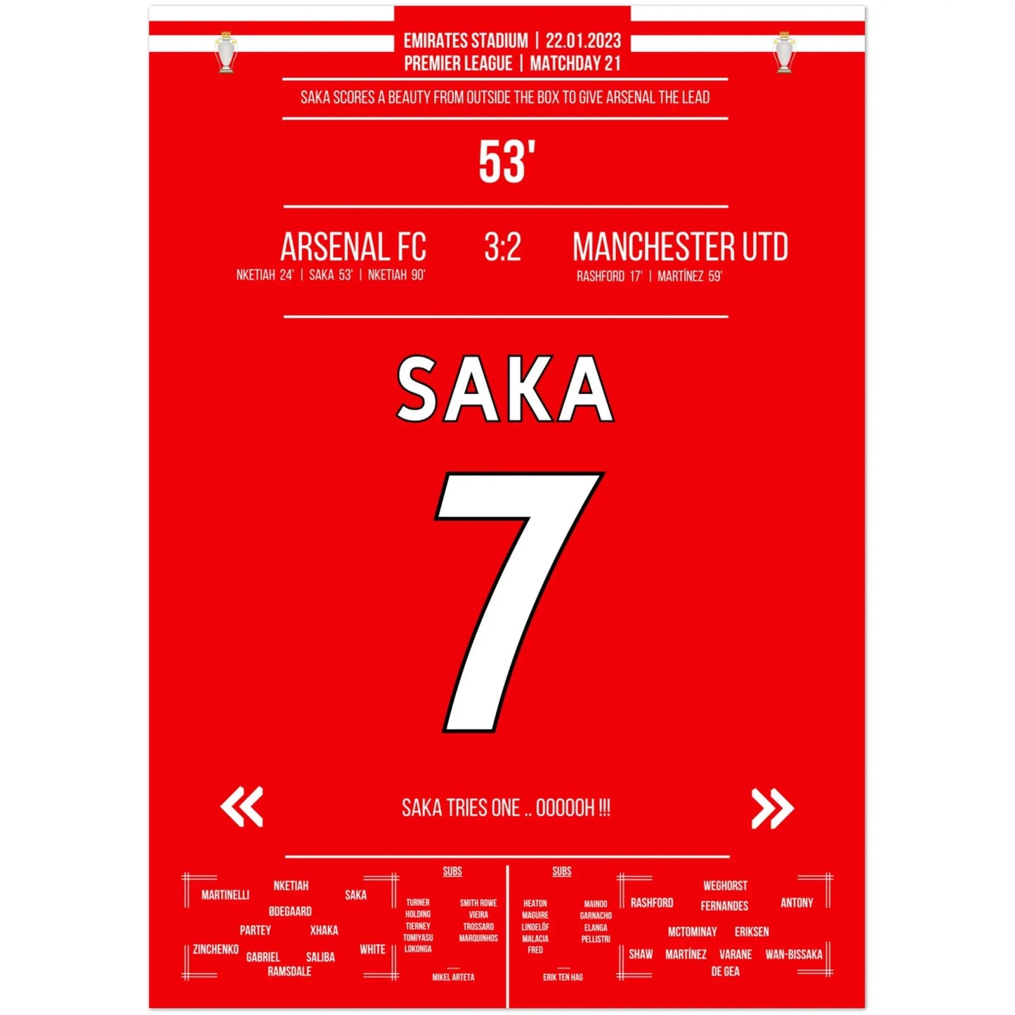 Saka's Traumtor aus der Distanz gegen ManU