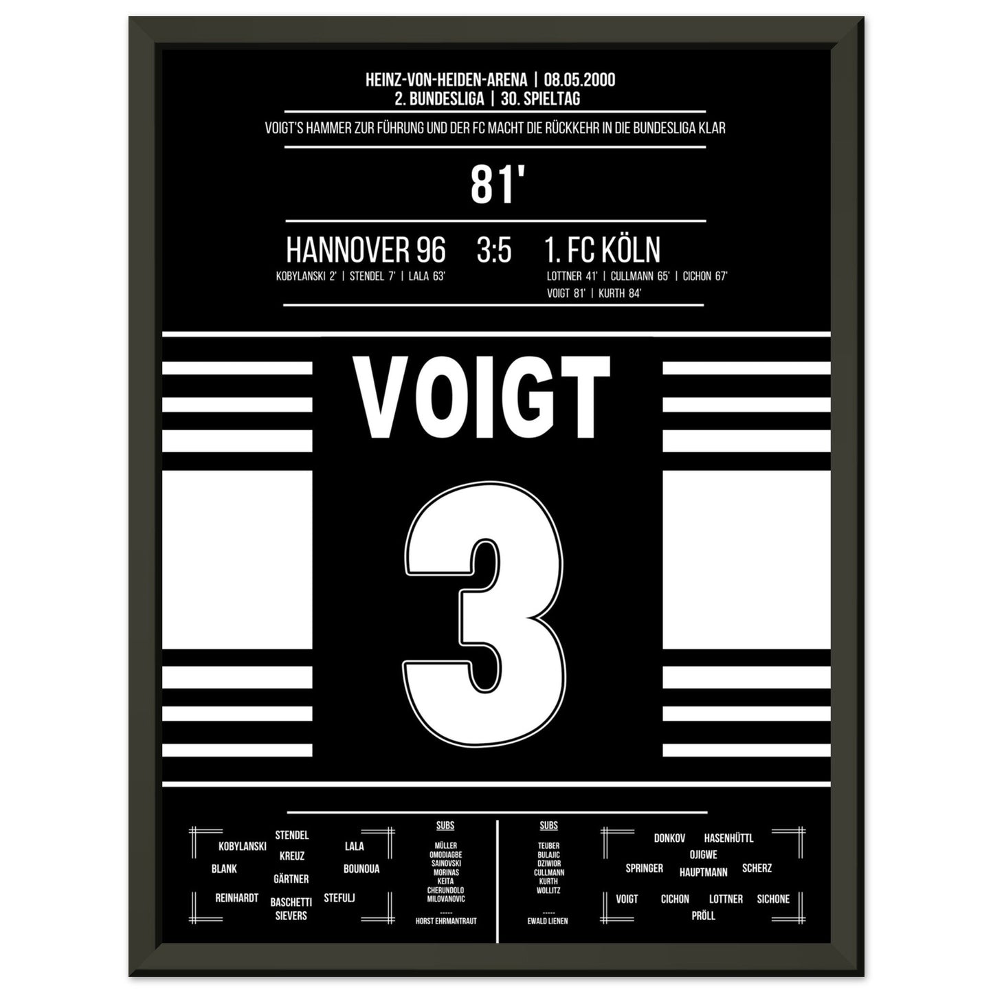 Voigt's Führungstreffern zum Wiederaufstieg 2000 30x40-cm-12x16-Schwarzer-Aluminiumrahmen