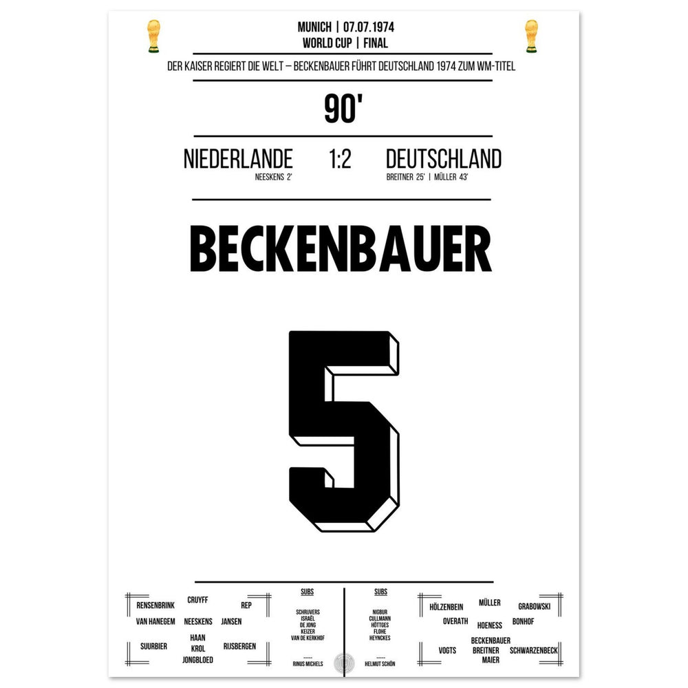 Beckenbauer führt Deutschland zum zweiten Weltmeistertitel in 1974