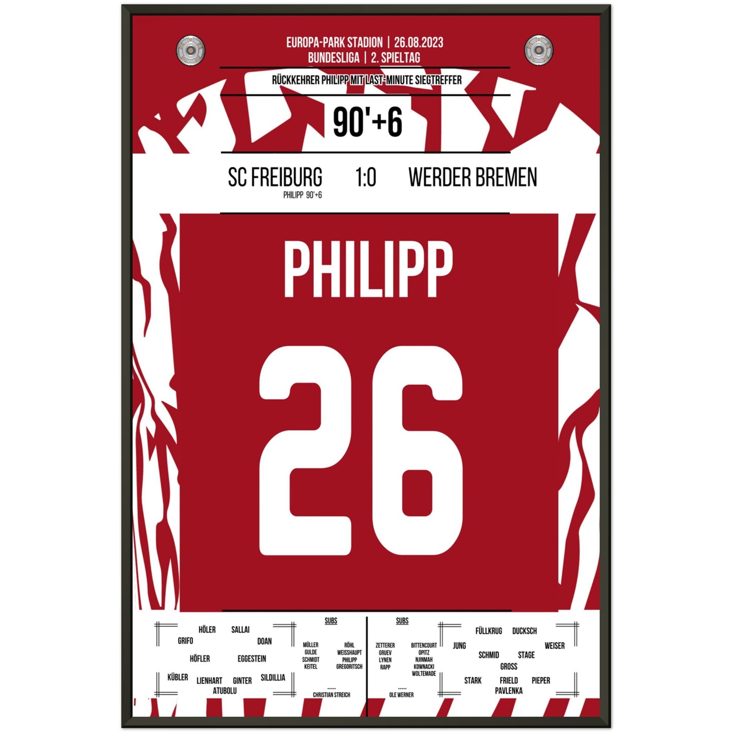 Philipp's Siegtreffer gegen den Ex-Club 60x90-cm-24x36-Schwarzer-Aluminiumrahmen