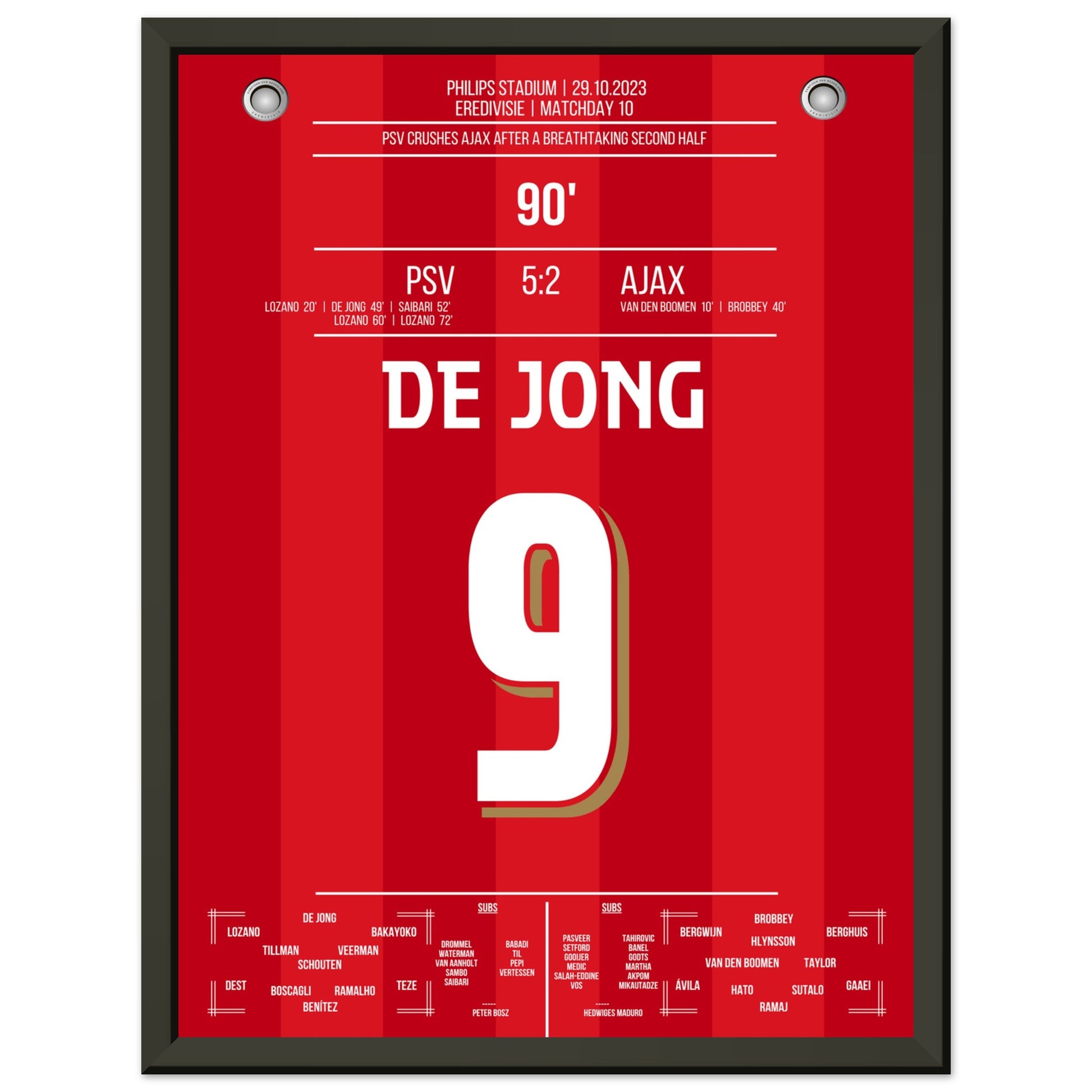 PSV's 5-2 Kantersieg gegen Ajax in 2023 30x40-cm-12x16-Schwarzer-Aluminiumrahmen