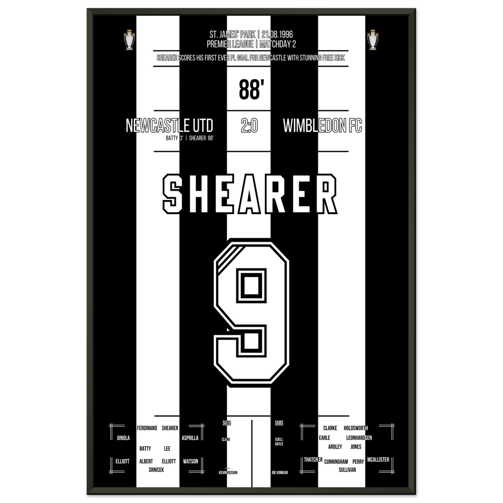 Shearer's erstes PL-Tor vor Newcastle 60x90-cm-24x36-Schwarzer-Aluminiumrahmen