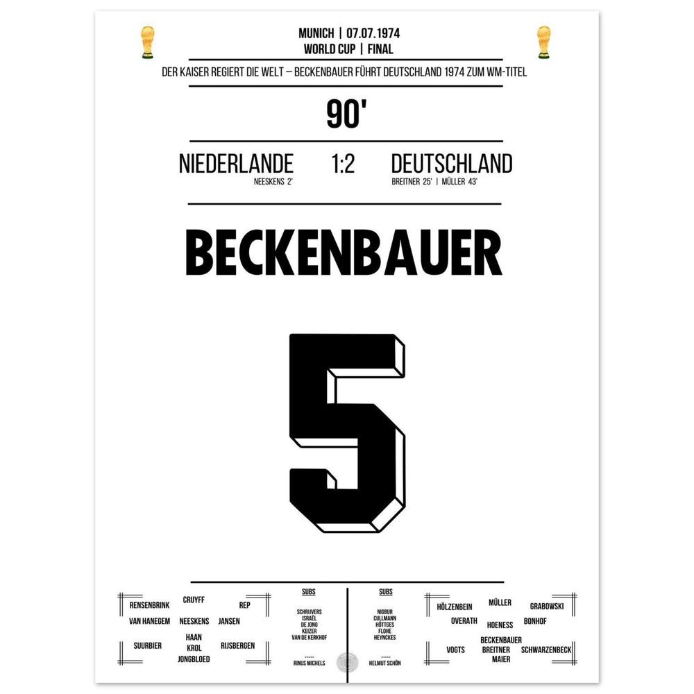 Beckenbauer führt Deutschland zum zweiten Weltmeistertitel in 1974