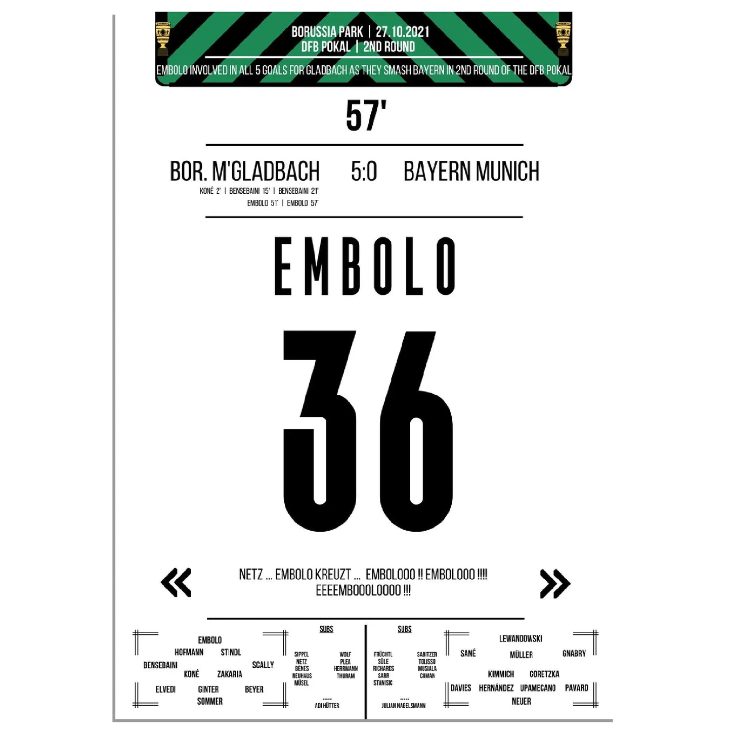 Breel Embolo beim 5:0 Sieg im DFB Pokal Sieg Gladbach - Bayern 2021 