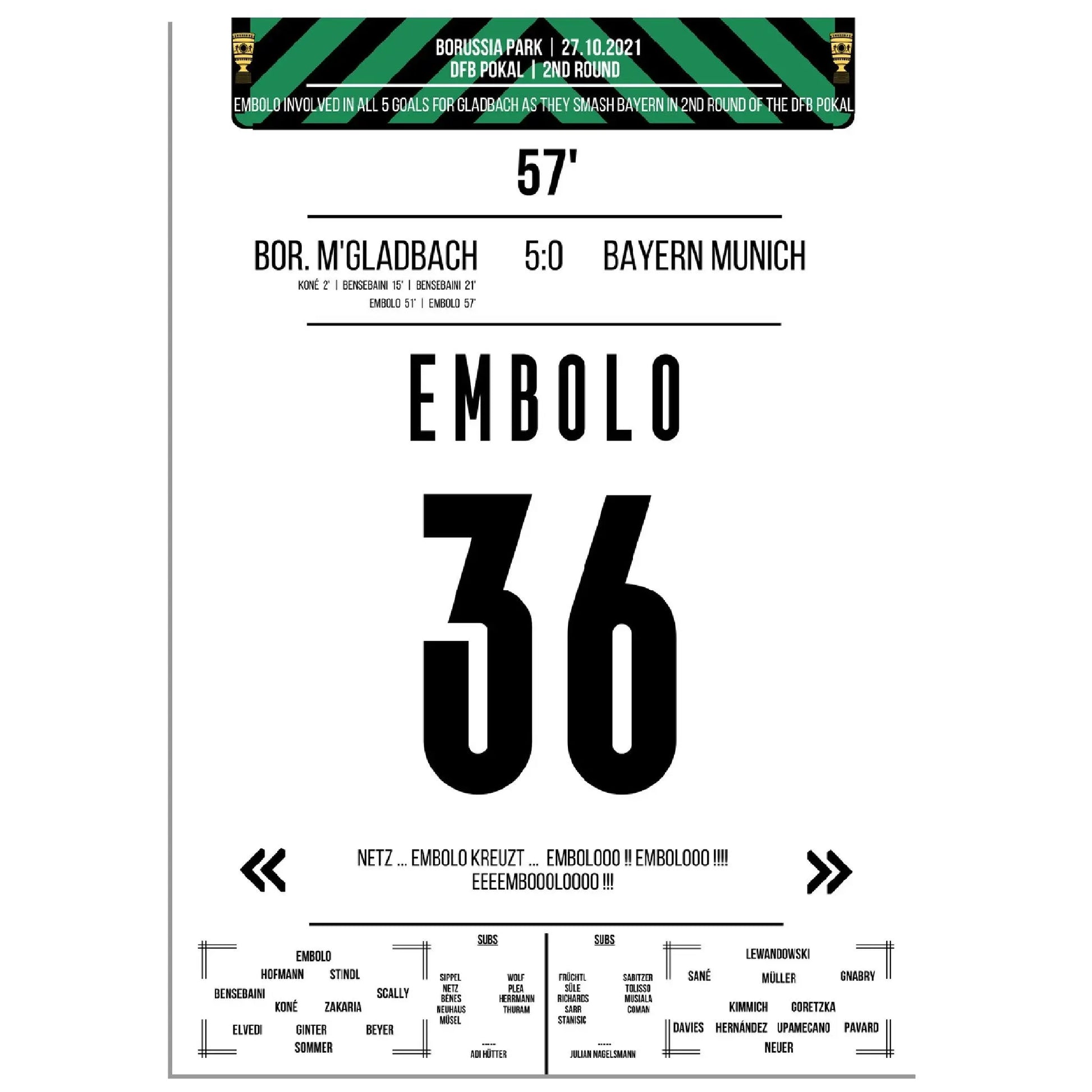 Breel Embolo beim 5:0 Sieg im DFB Pokal Sieg Gladbach - Bayern 2021 