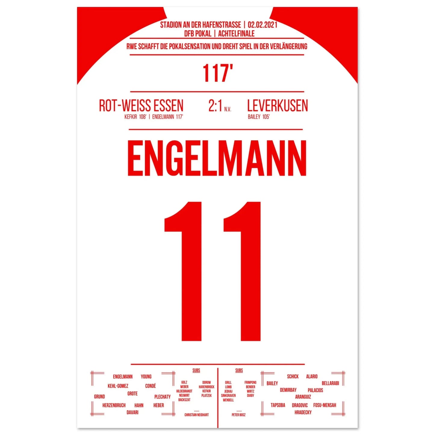 Essen's mit Pokalsensation gegen Leverkusen in 2021 60x90-cm-24x36-Ohne-Rahmen