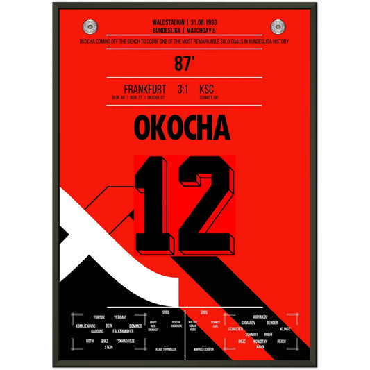 Jay Jay Okocha's Solo-Tor gegen die KSC-Defensive in 1993 50x70-cm-20x28-Schwarzer-Aluminiumrahmen