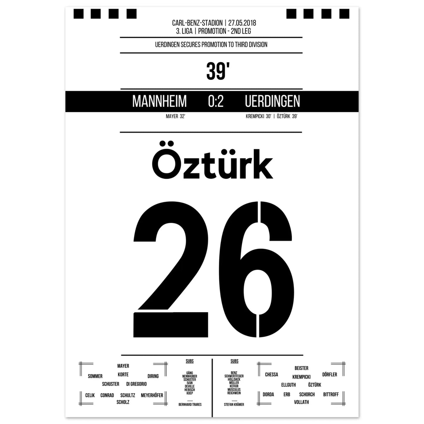 Uerdingen's Aufstieg in die 3. Liga 2018 50x70-cm-20x28-Ohne-Rahmen