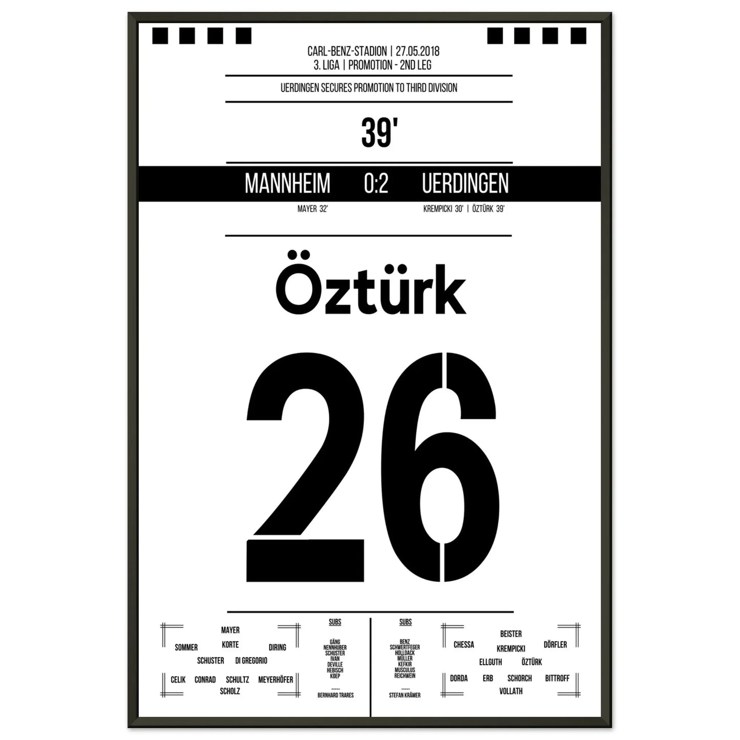 Uerdingen's Aufstieg in die 3. Liga 2018 60x90-cm-24x36-Schwarzer-Aluminiumrahmen
