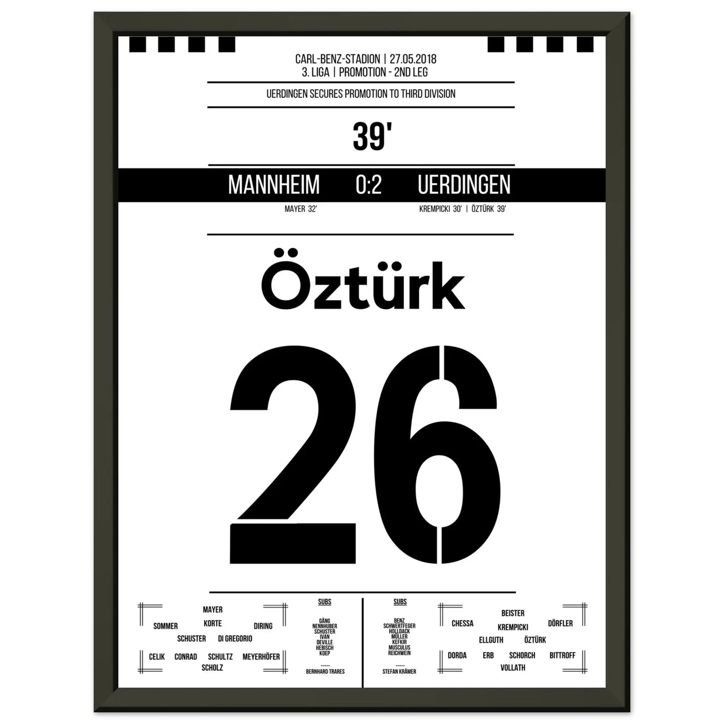 Uerdingen's Aufstieg in die 3. Liga 2018 30x40-cm-12x16-Schwarzer-Aluminiumrahmen