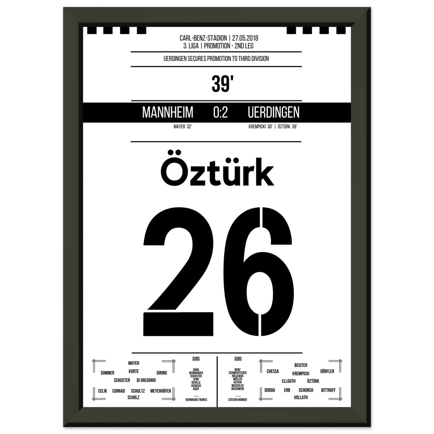 Uerdingen's Aufstieg in die 3. Liga 2018 A4-21x29.7-cm-8x12-Schwarzer-Aluminiumrahmen