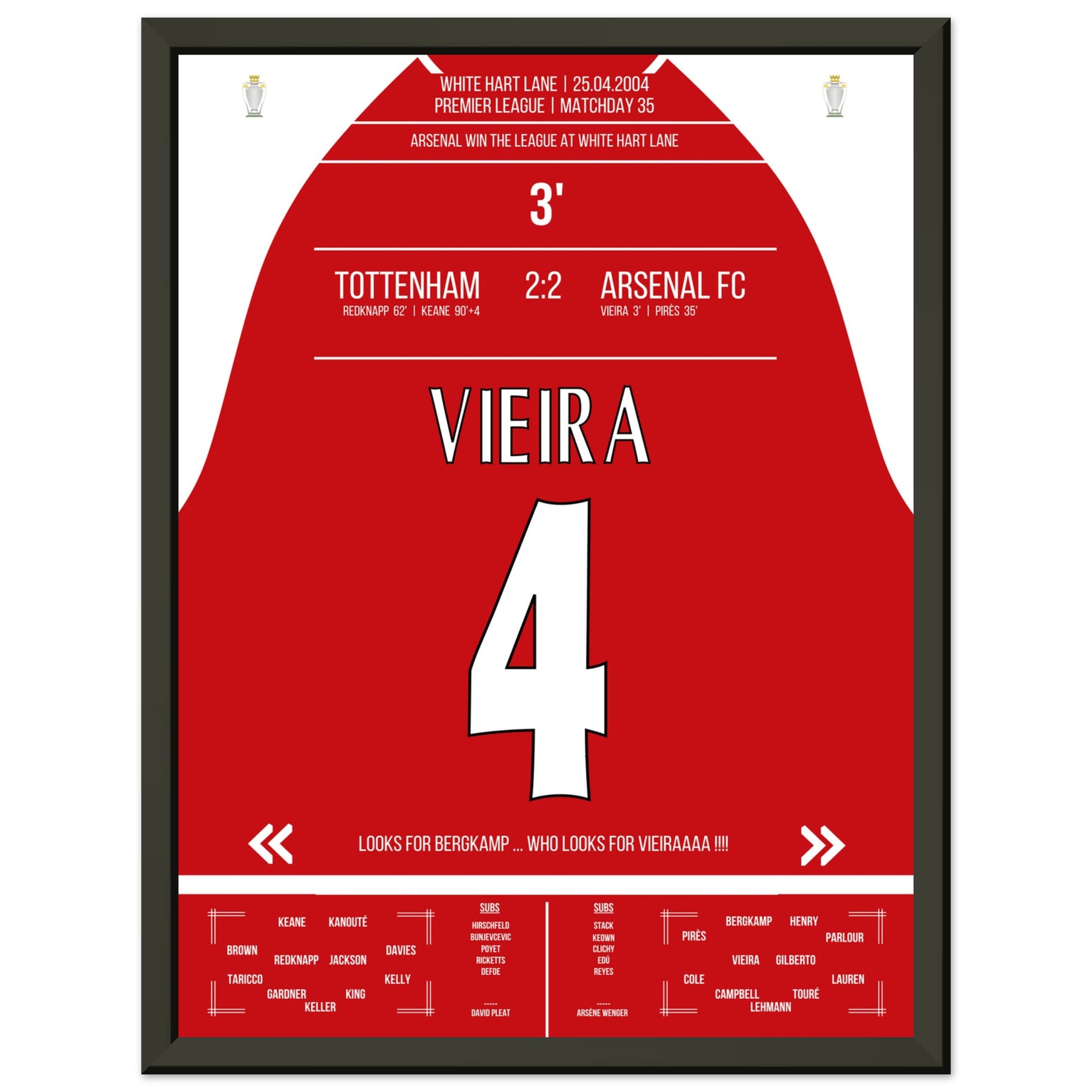 Vieira's Tor beim Gewinn der Meisterschaft an der White Hart Lane 2004 30x40-cm-12x16-Schwarzer-Aluminiumrahmen