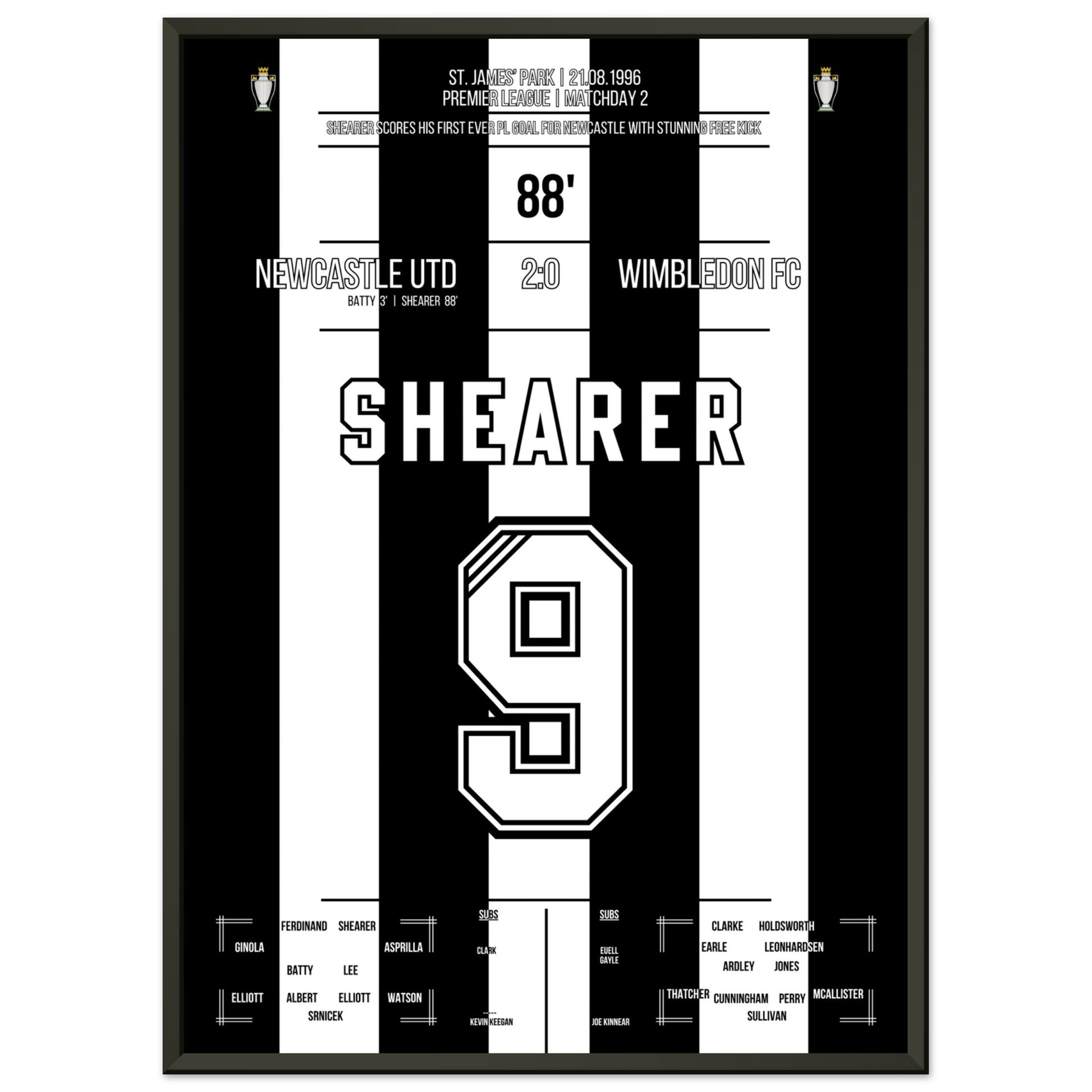Shearer's erstes PL-Tor vor Newcastle 50x70-cm-20x28-Schwarzer-Aluminiumrahmen