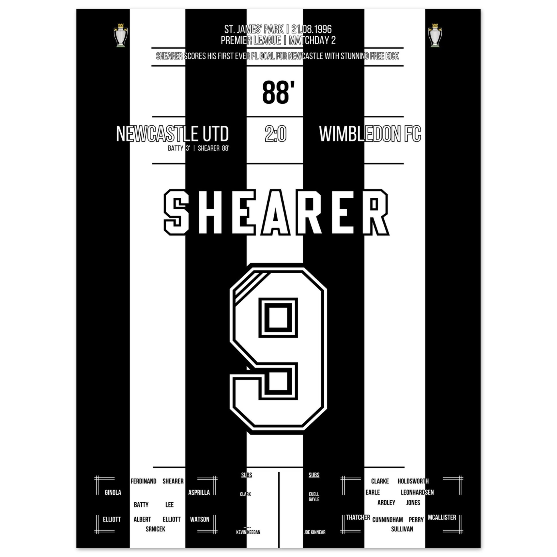 Shearer's erstes PL-Tor vor Newcastle 45x60-cm-18x24-Ohne-Rahmen