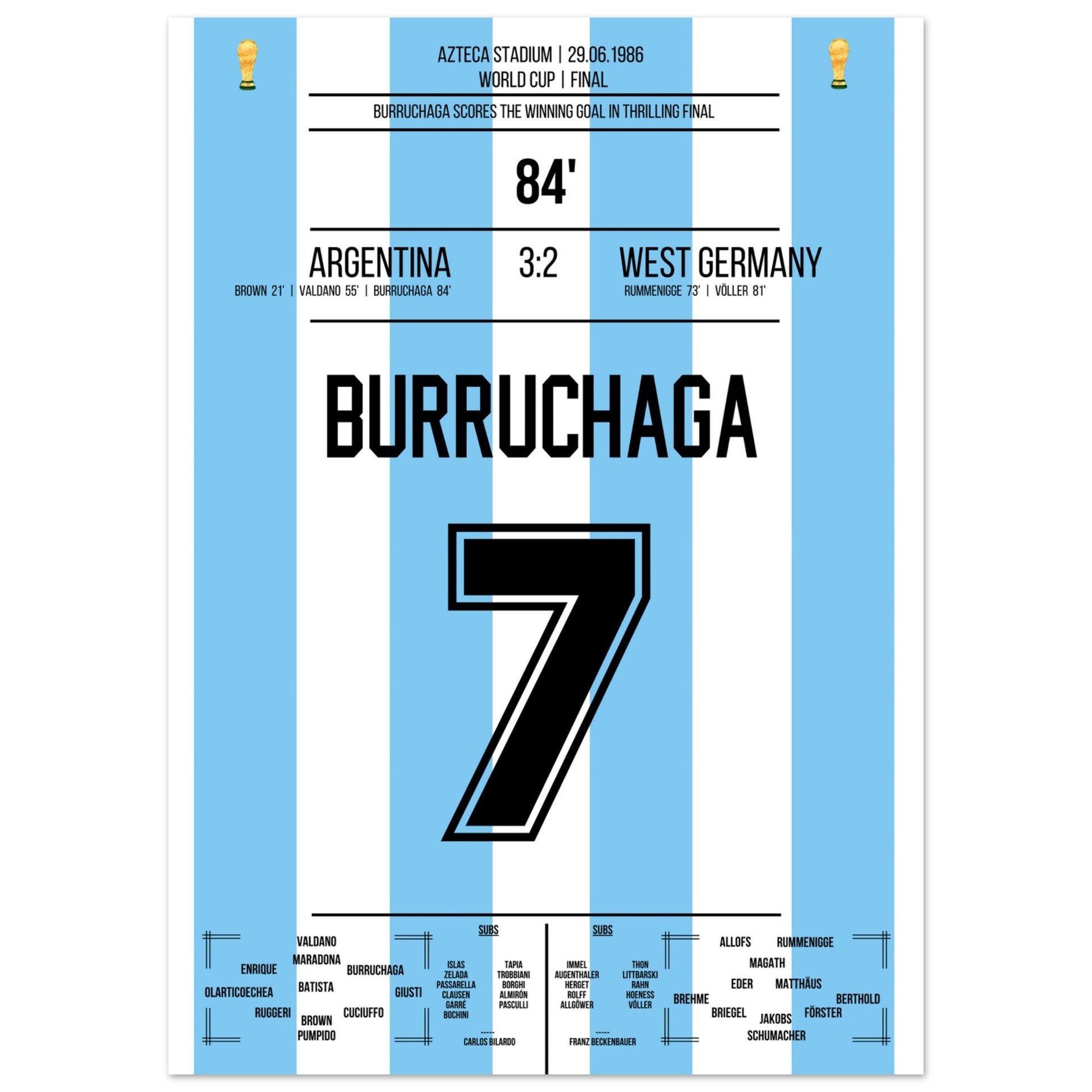 Burruchaga's Siegtreffer im WM Finale 1986 50x70-cm-20x28-Ohne-Rahmen