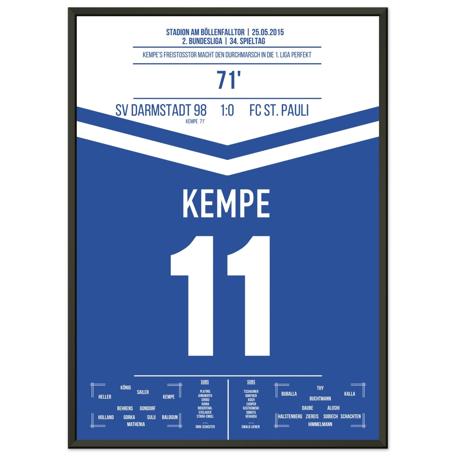 Darmstadt's Durchmarsch in die Bundesliga in 2015 50x70-cm-20x28-Schwarzer-Aluminiumrahmen