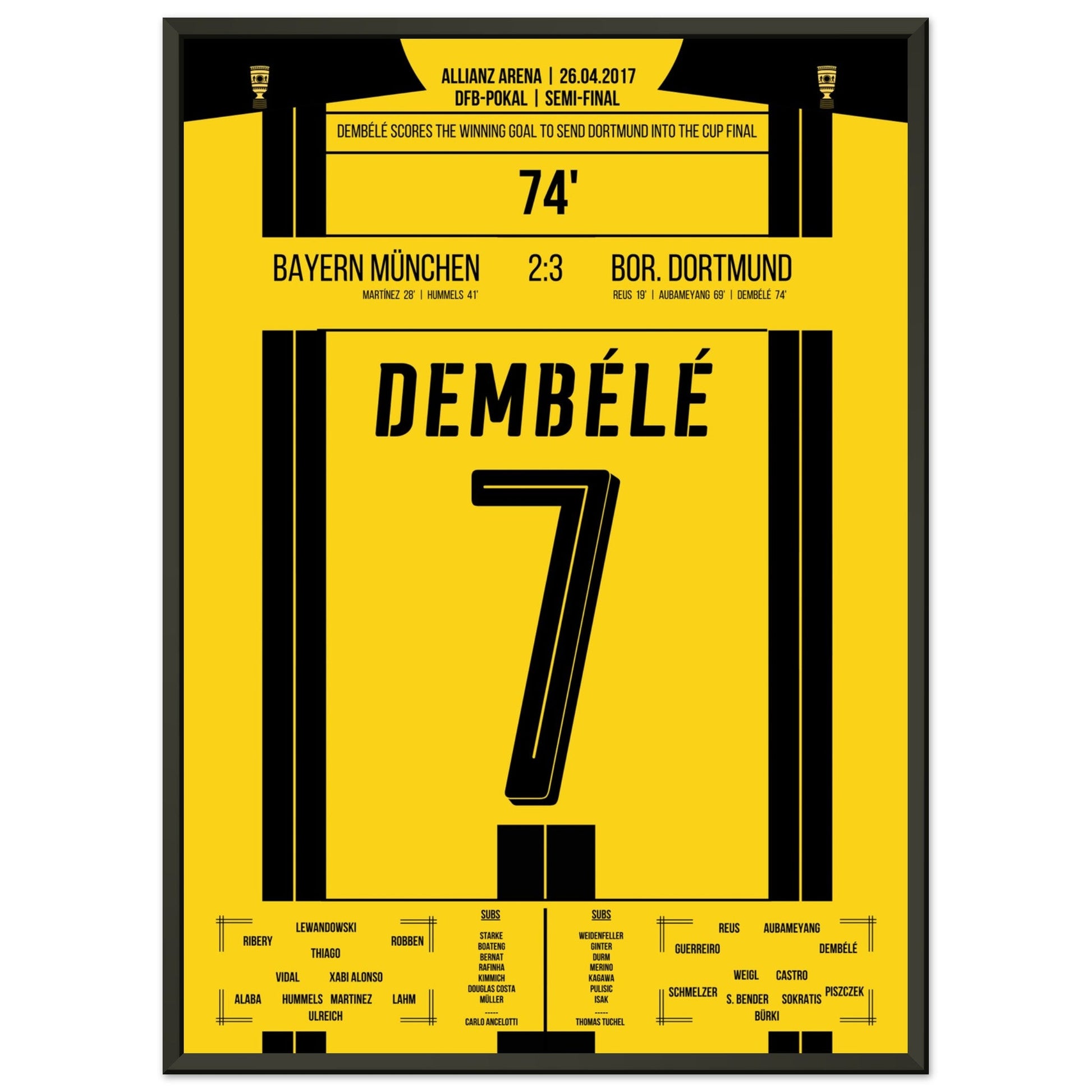 Dembélé's Siegtreffer gegen Bayern zum Finaleinzug 2017 50x70-cm-20x28-Schwarzer-Aluminiumrahmen