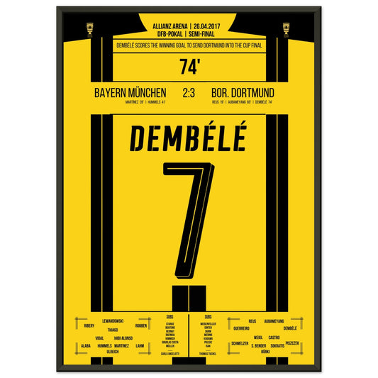 Dembélé's Siegtreffer gegen Bayern zum Finaleinzug 2017 50x70-cm-20x28-Schwarzer-Aluminiumrahmen
