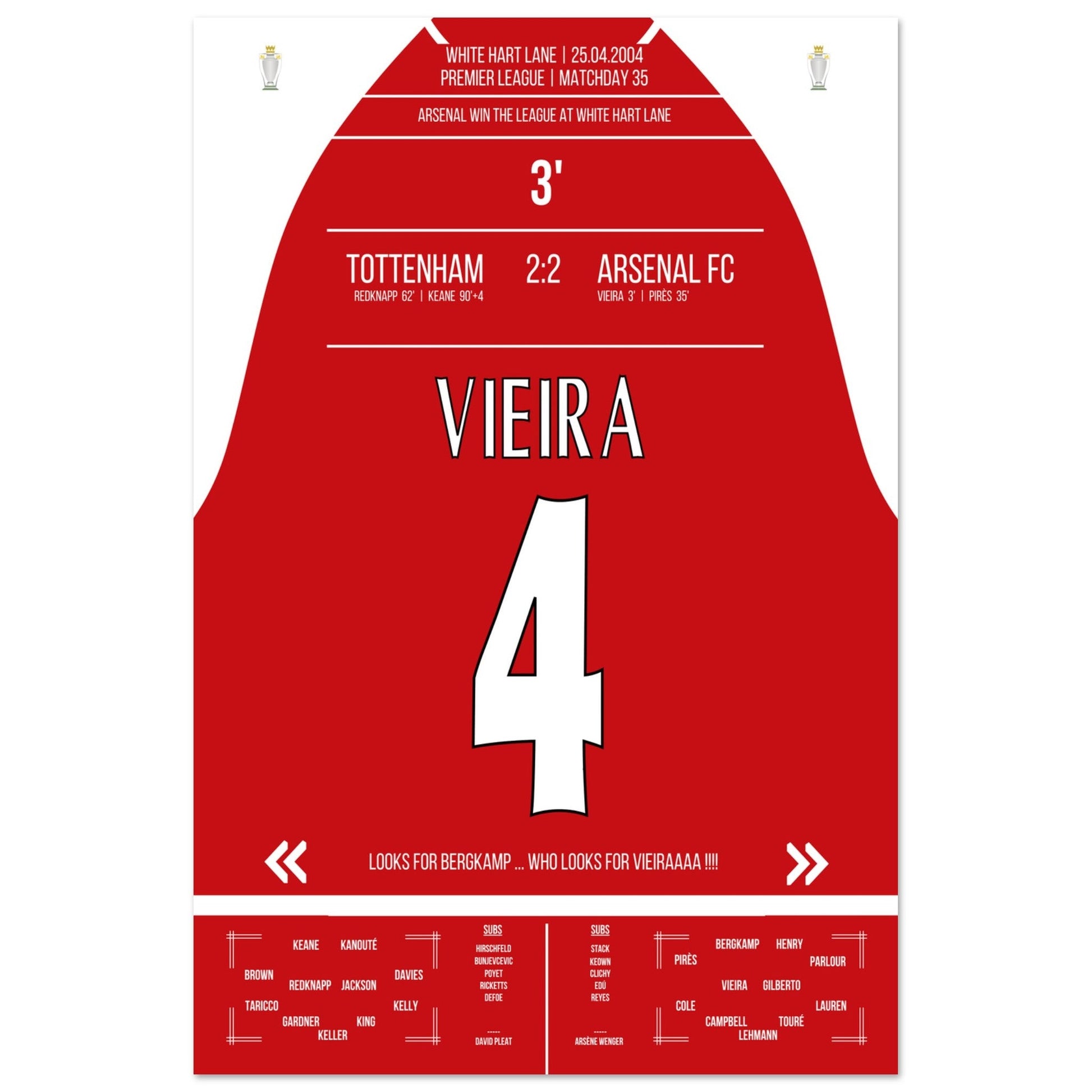 Vieira's Tor beim Gewinn der Meisterschaft an der White Hart Lane 2004 60x90-cm-24x36-Ohne-Rahmen