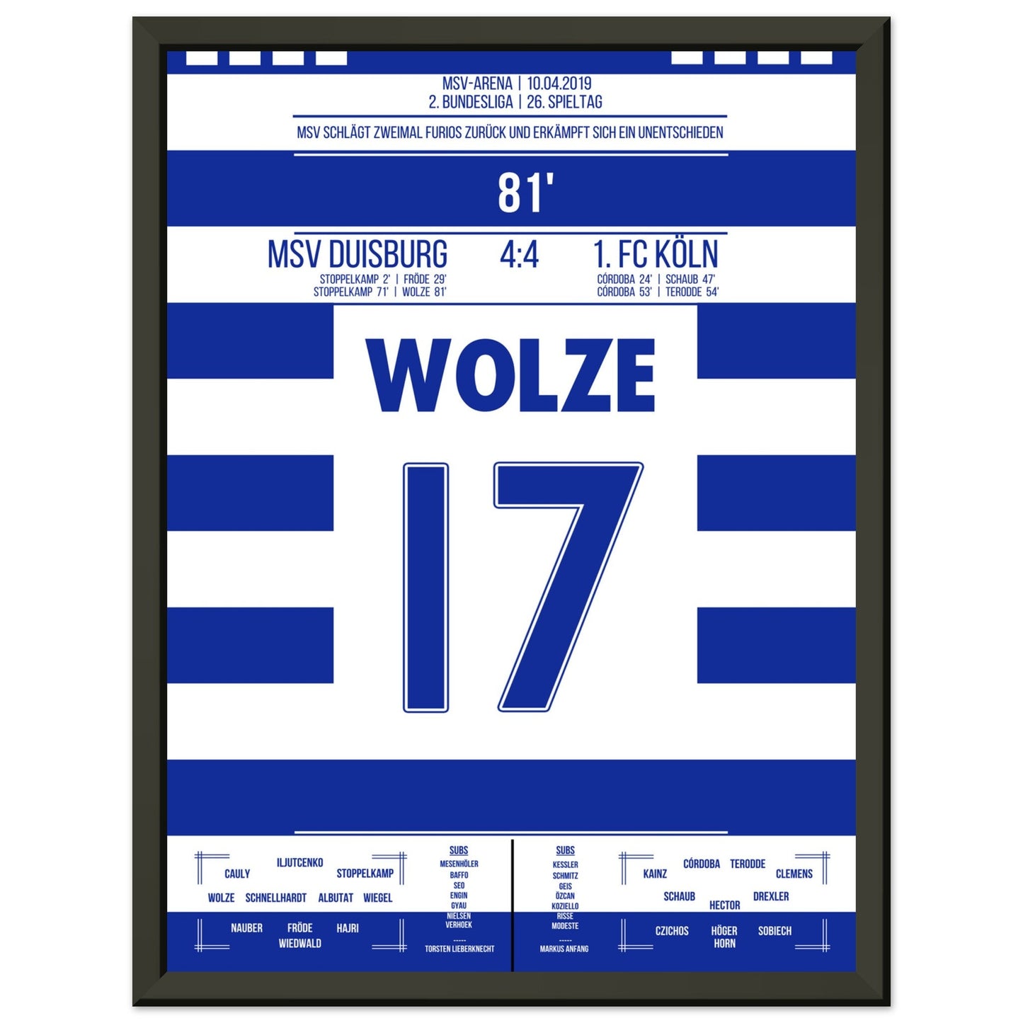 Wolze's Freistoßtor zum Ausgleich bei wildem 4:4 gegen Köln in 2019 30x40-cm-12x16-Schwarzer-Aluminiumrahmen