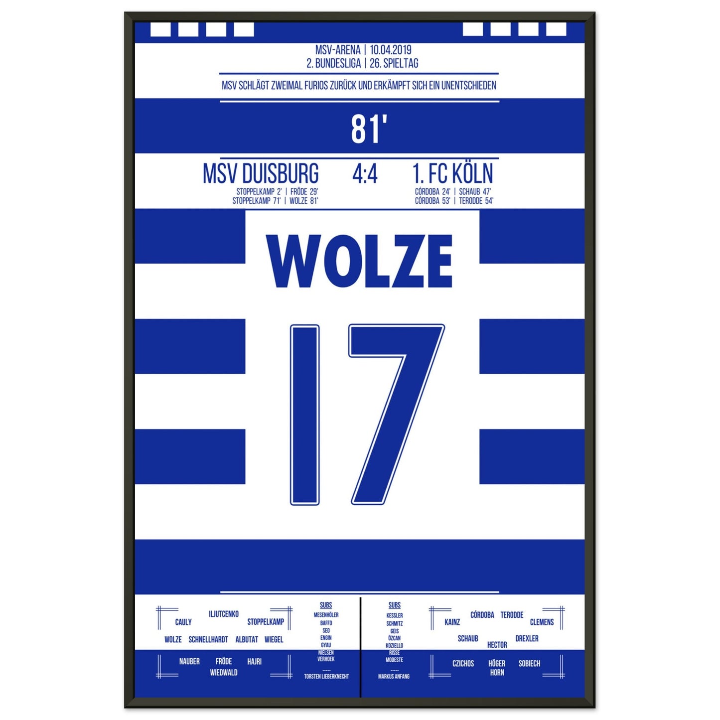 Wolze's Freistoßtor zum Ausgleich bei wildem 4:4 gegen Köln in 2019 60x90-cm-24x36-Schwarzer-Aluminiumrahmen